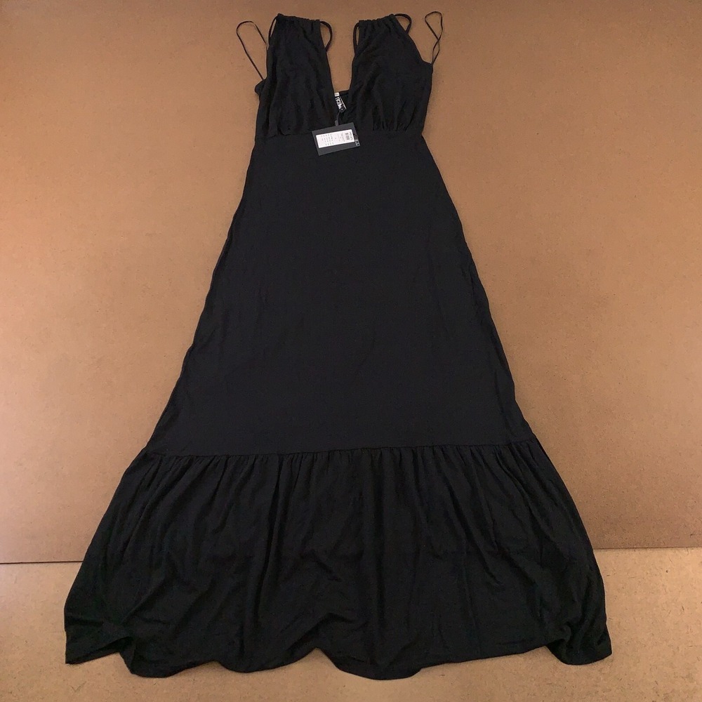 PIECES Women's Size Small Black Sleeveless Strappy Plunge Neck Midi Dress NWT